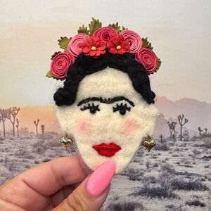 Handcrafted Floral Brooch with Red and Pink Accents